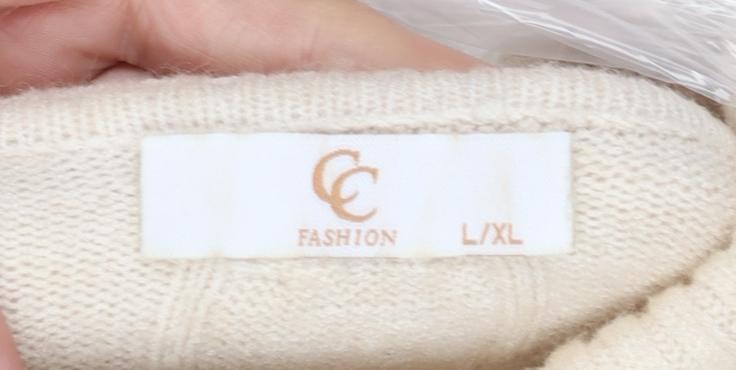 CC Fashion Women Beige Roll Neck Cable-Knit Jumper L/XL