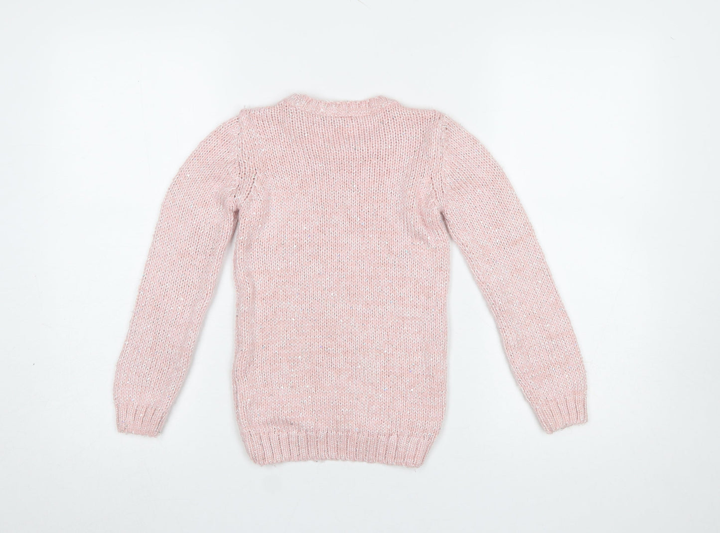 George Girls Pink Knit Jumper 7-8 Years Long Sleeve Crew Neck Soft Blend