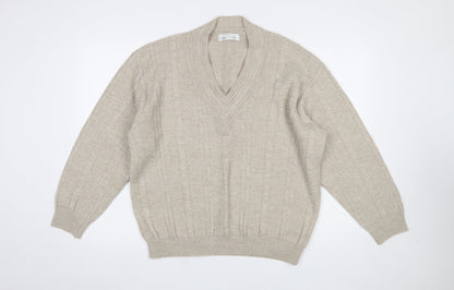 Marks & Spencer Men’s Beige V-Neck Cable-Knit Jumper Medium