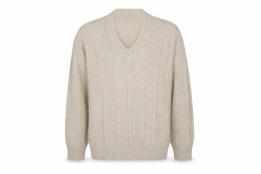 Marks & Spencer Men’s Beige V-Neck Cable-Knit Jumper Medium