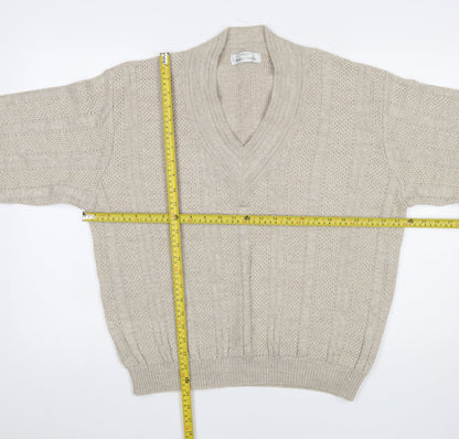 Marks & Spencer Men’s Beige V-Neck Cable-Knit Jumper Medium
