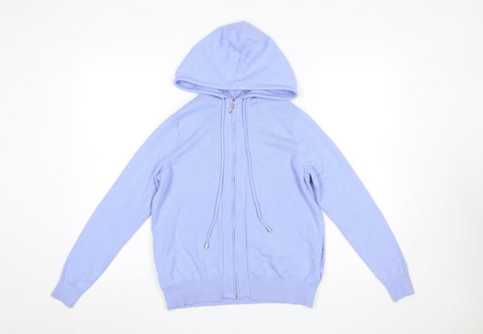 Marks & Spencer Women Blue Hooded Full Zip Knit Jumper Size S