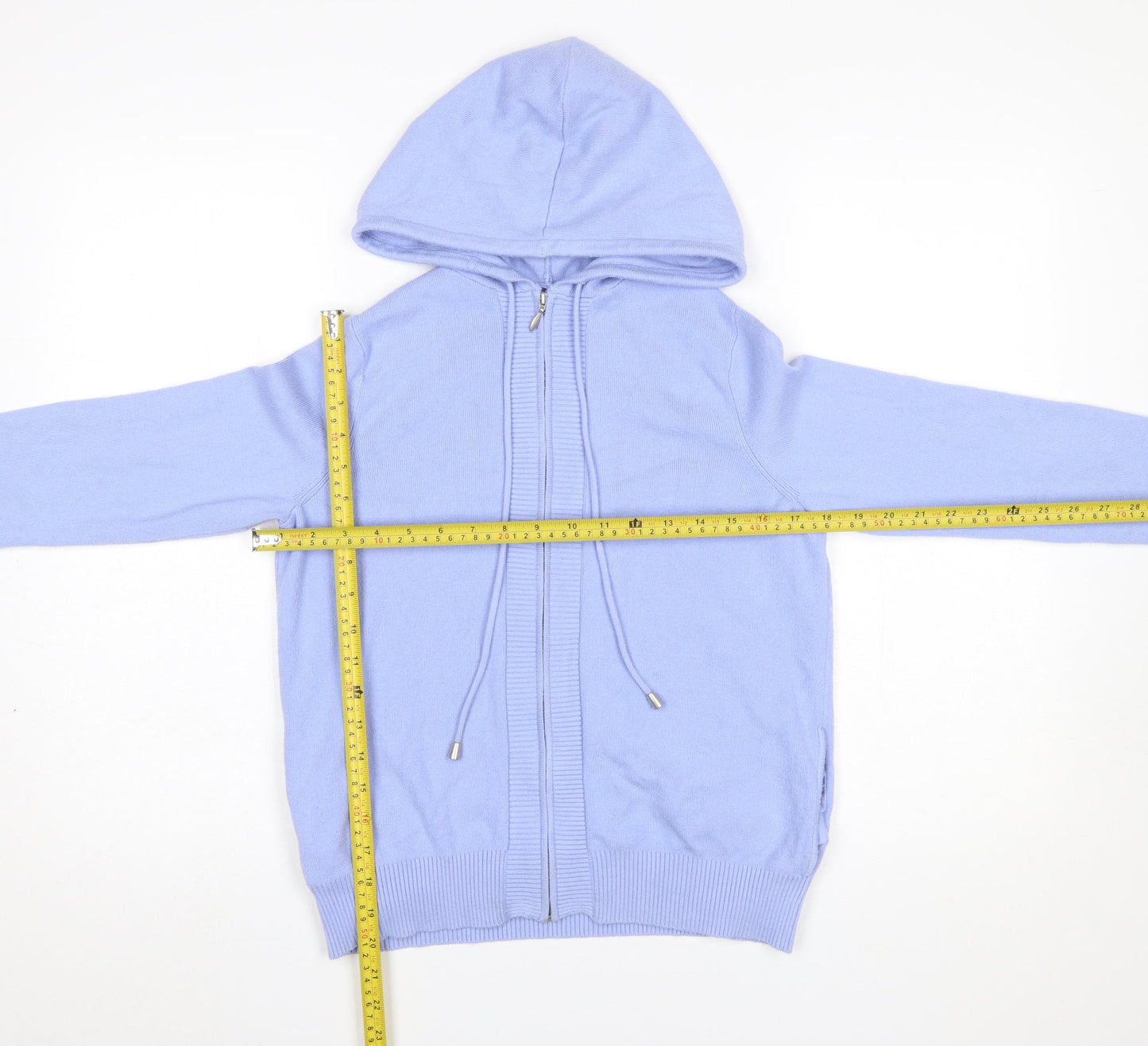 Marks & Spencer Women Blue Hooded Full Zip Knit Jumper Size S