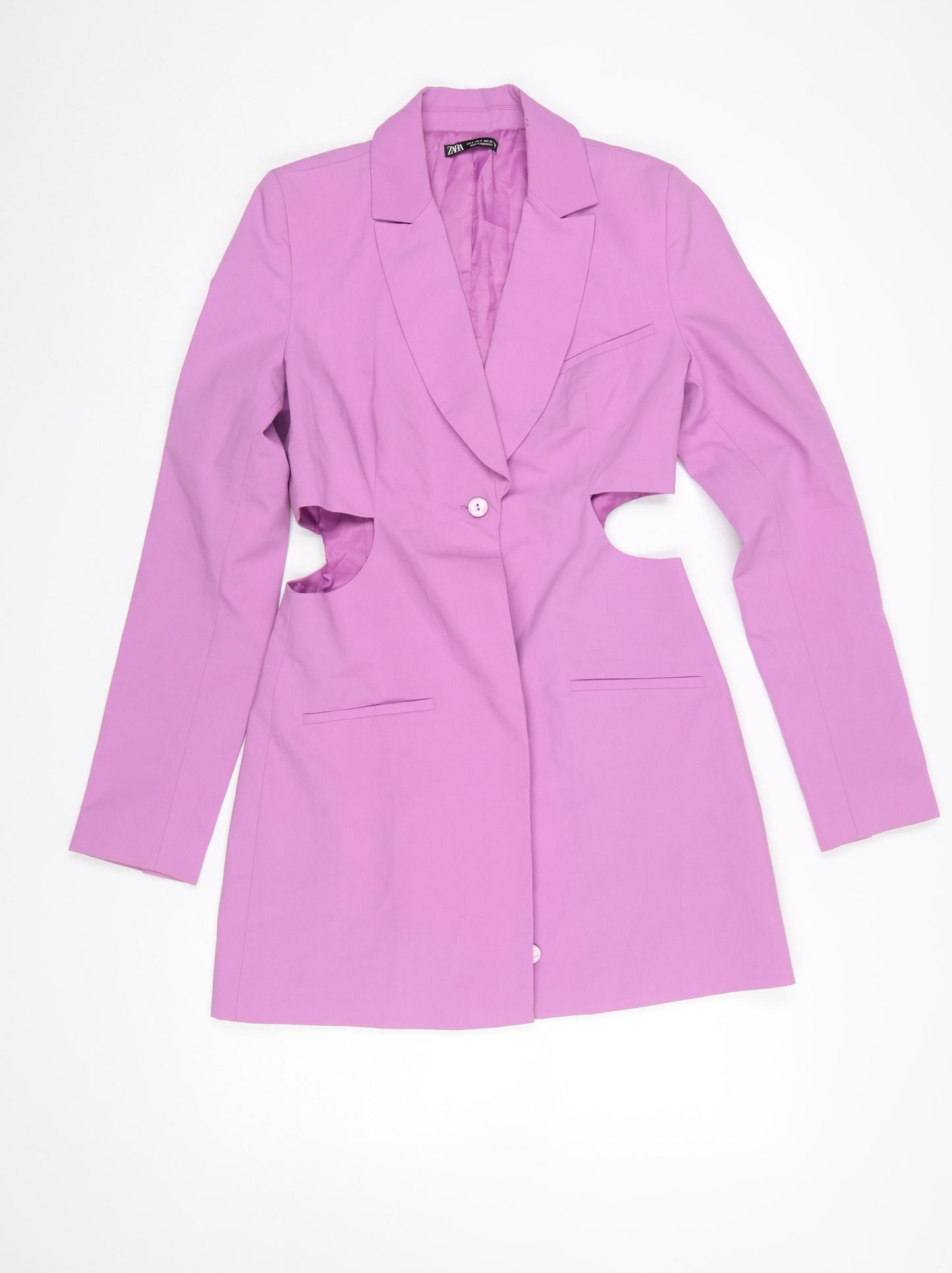 Zara Women Pink Cut-Out Blazer Jacket Size S Long Sleeve Single Breasted
