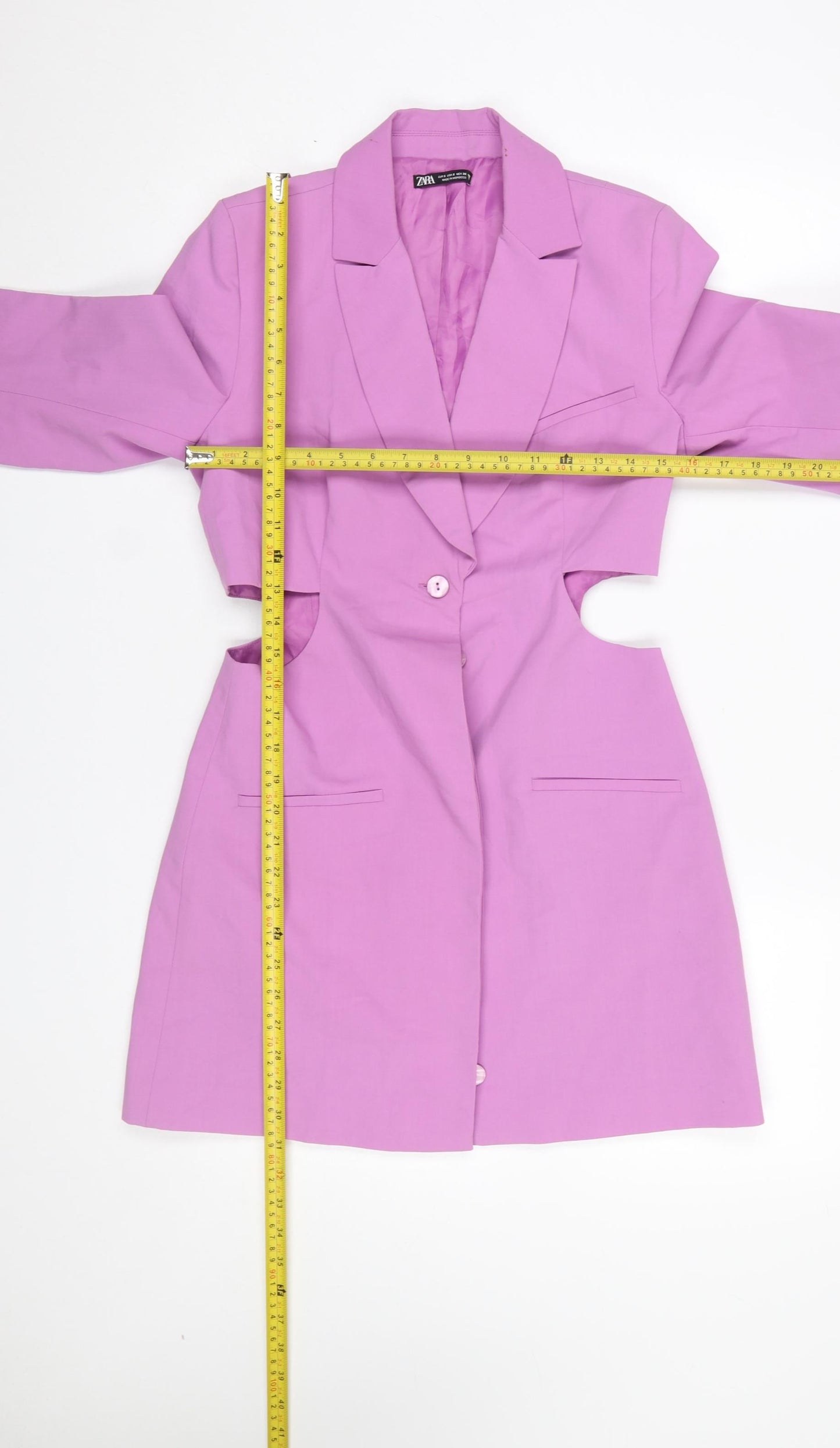 Zara Women Pink Cut-Out Blazer Jacket Size S Long Sleeve Single Breasted