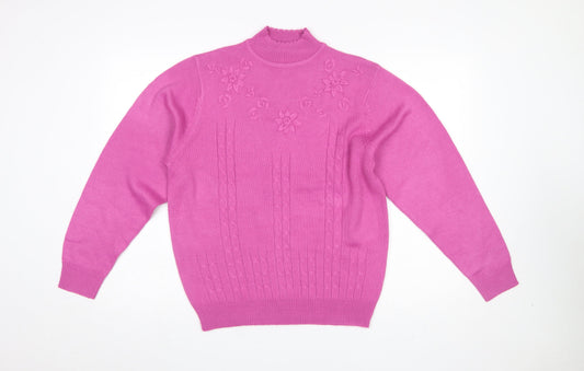 Amalina Women's Pink Acrylic Cable Knit Mock Neck Jumper Size 12/14