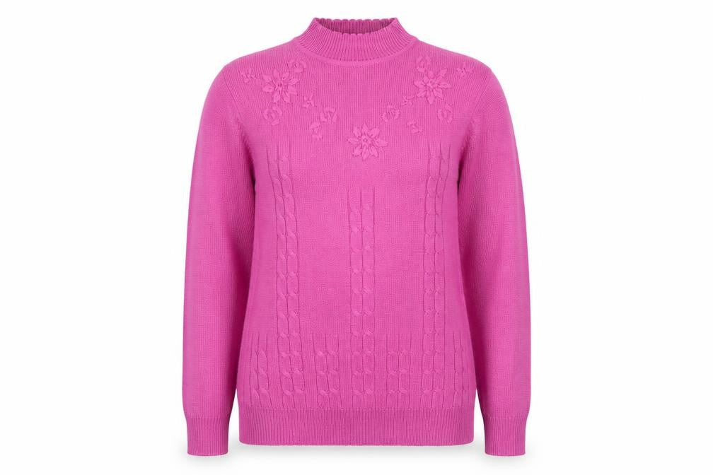 Amalina Women's Pink Acrylic Cable Knit Mock Neck Jumper Size 12/14
