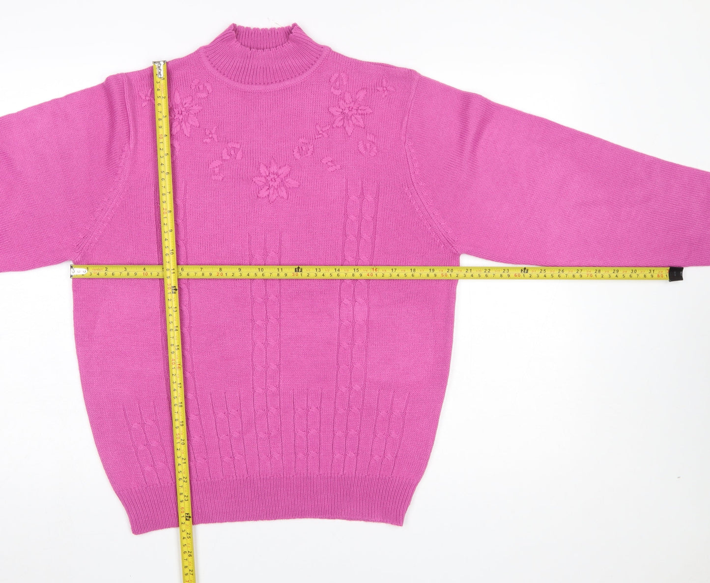 Amalina Women's Pink Acrylic Cable Knit Mock Neck Jumper Size 12/14