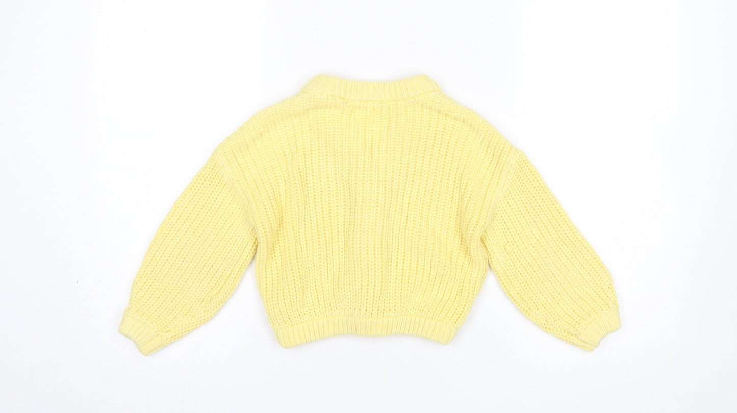 John Lewis Anyday Girls Yellow Cotton Acrylic Button Cardigan Age 6