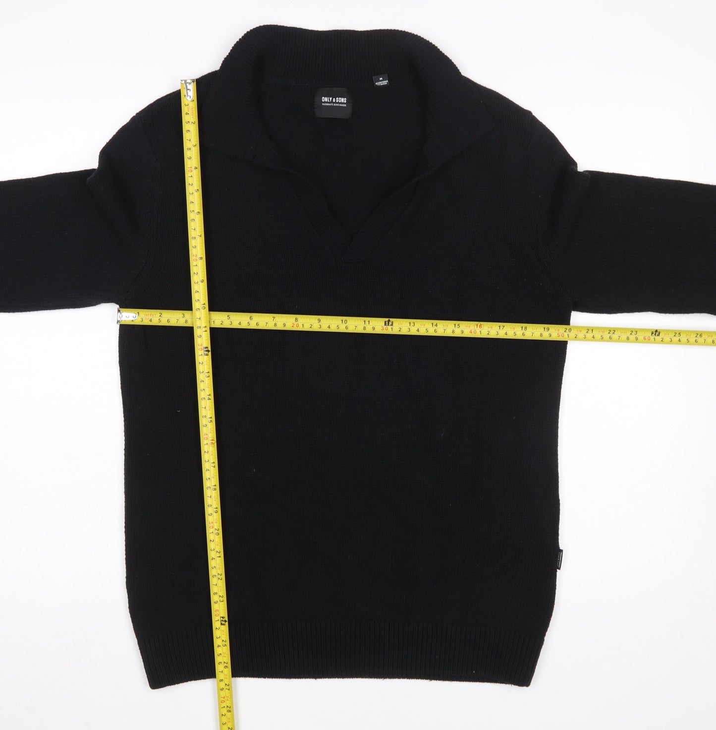 ONLY & SONS Men’s Black Cotton Blend V-Neck Pullover Jumper M