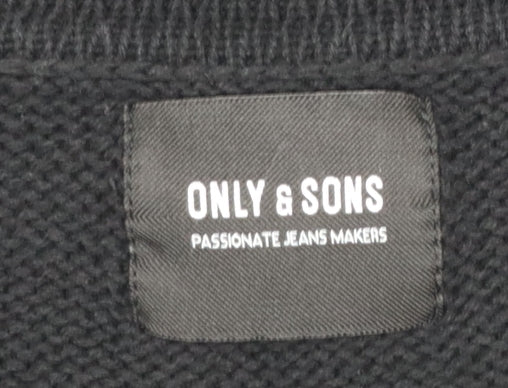 ONLY & SONS Men’s Black Cotton Blend V-Neck Pullover Jumper M