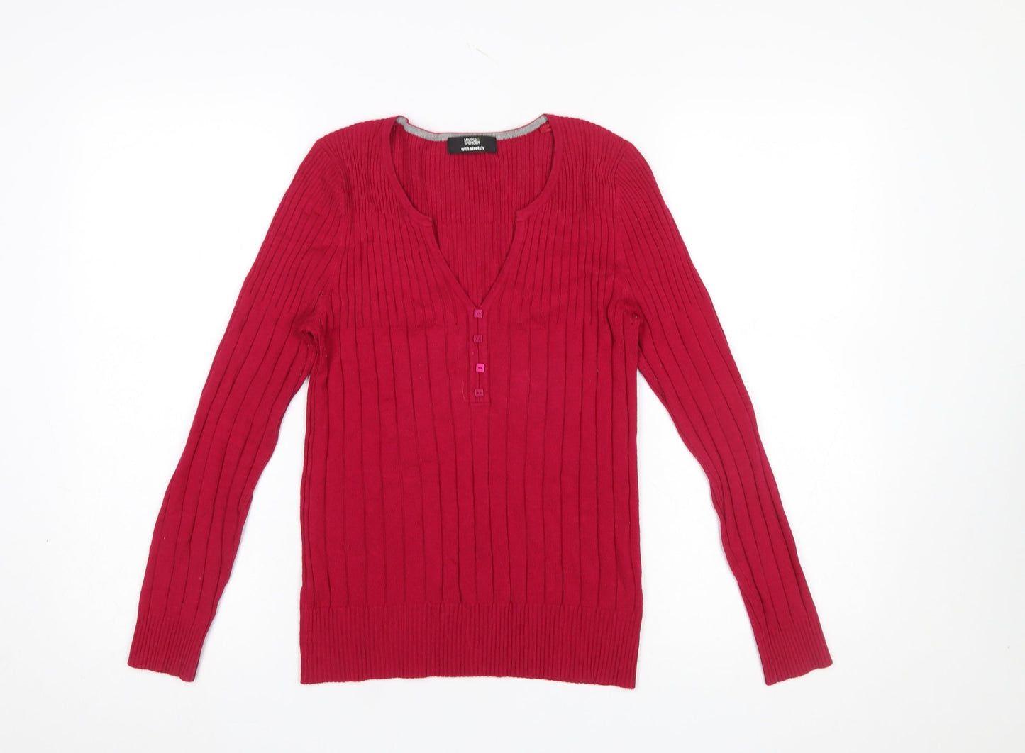Marks and Spencer Women’s Red V-Neck Henley Jumper Size 10