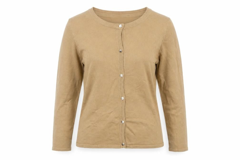 M&Co Women Beige Cardigan Medium Crew Neck Knit Lightweight