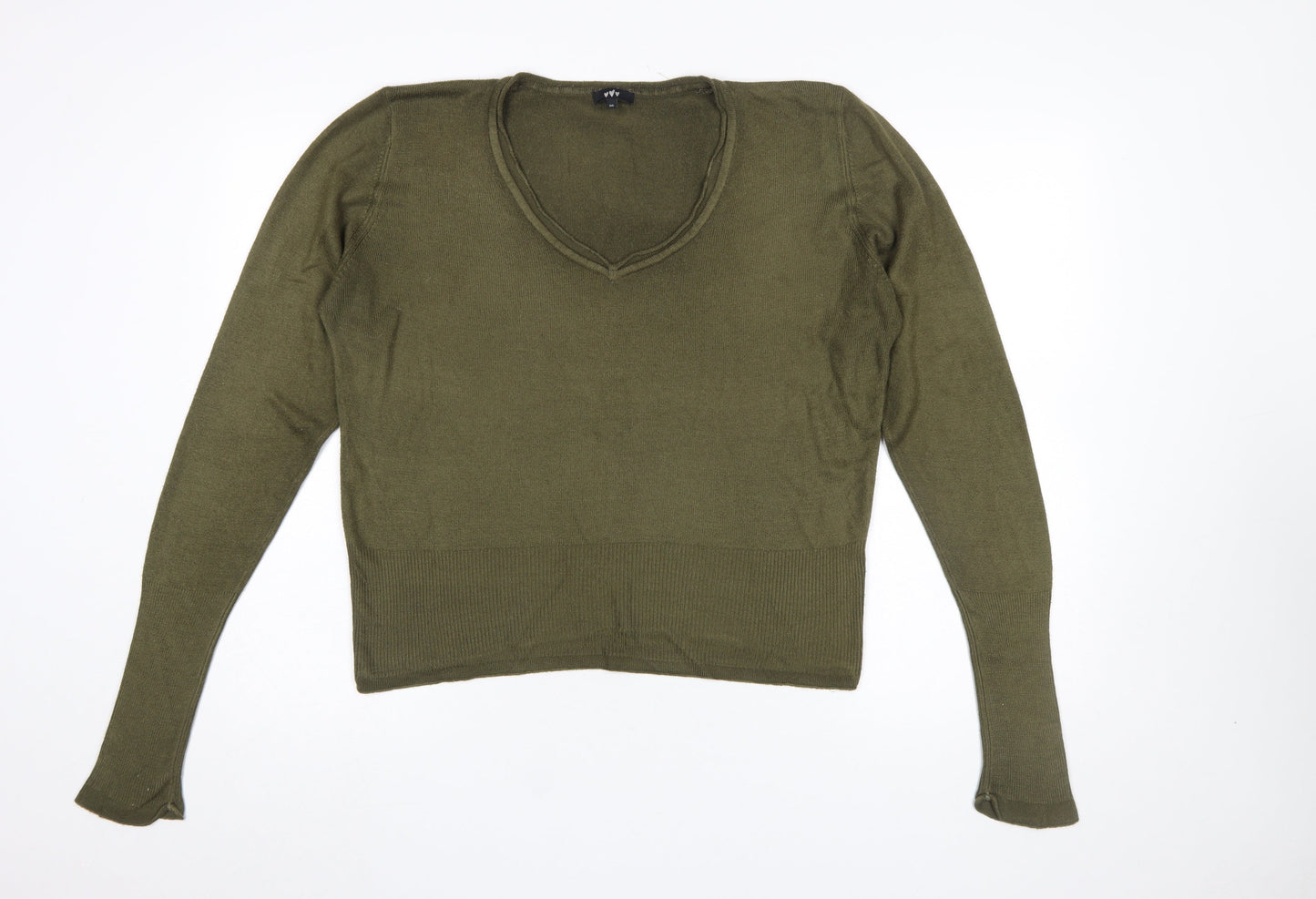 Marks and Spencer Per Una Women Green V-Neck Acrylic Jumper Size 16