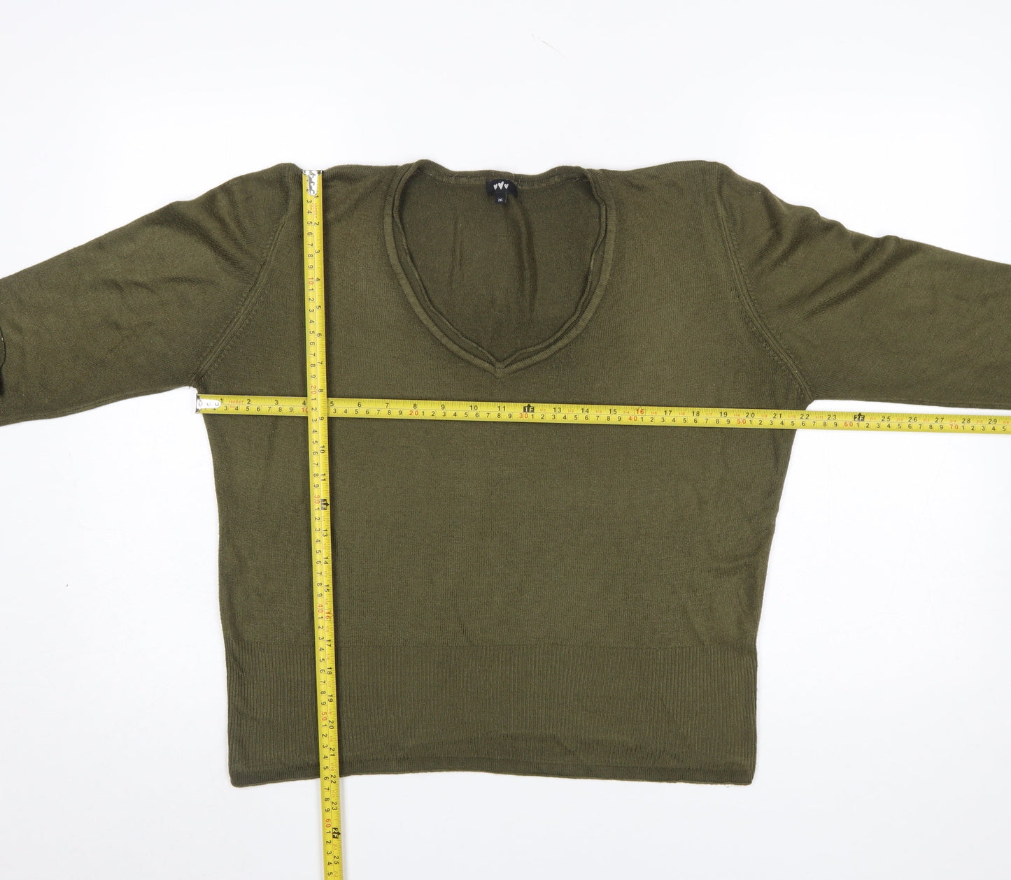 Marks and Spencer Per Una Women Green V-Neck Acrylic Jumper Size 16