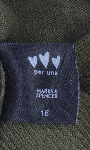 Marks and Spencer Per Una Women Green V-Neck Acrylic Jumper Size 16