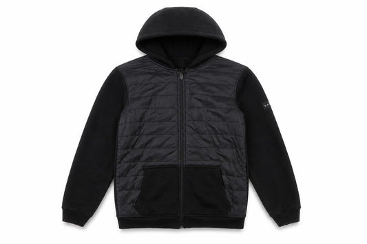 Front view of Holyfield boys’ black hooded puffer jacket 12-14 years full zip quilted