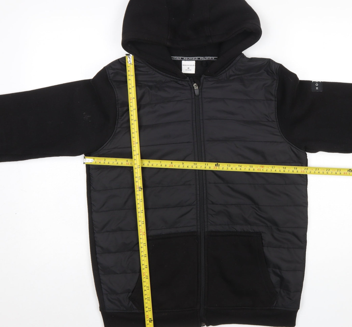 Holyfield Boys Black Hooded Puffer Jacket 12-14 Years Full Zip Quilted