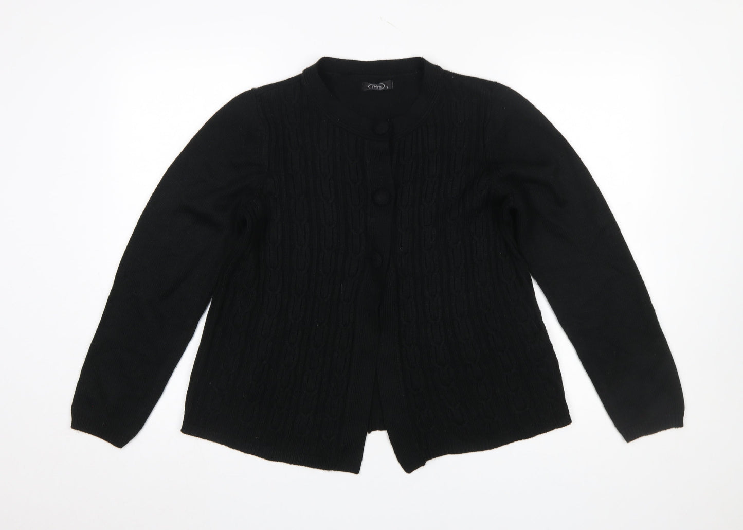 Bm Women's Black Cable-Knit Crew Neck Cardigan Size M