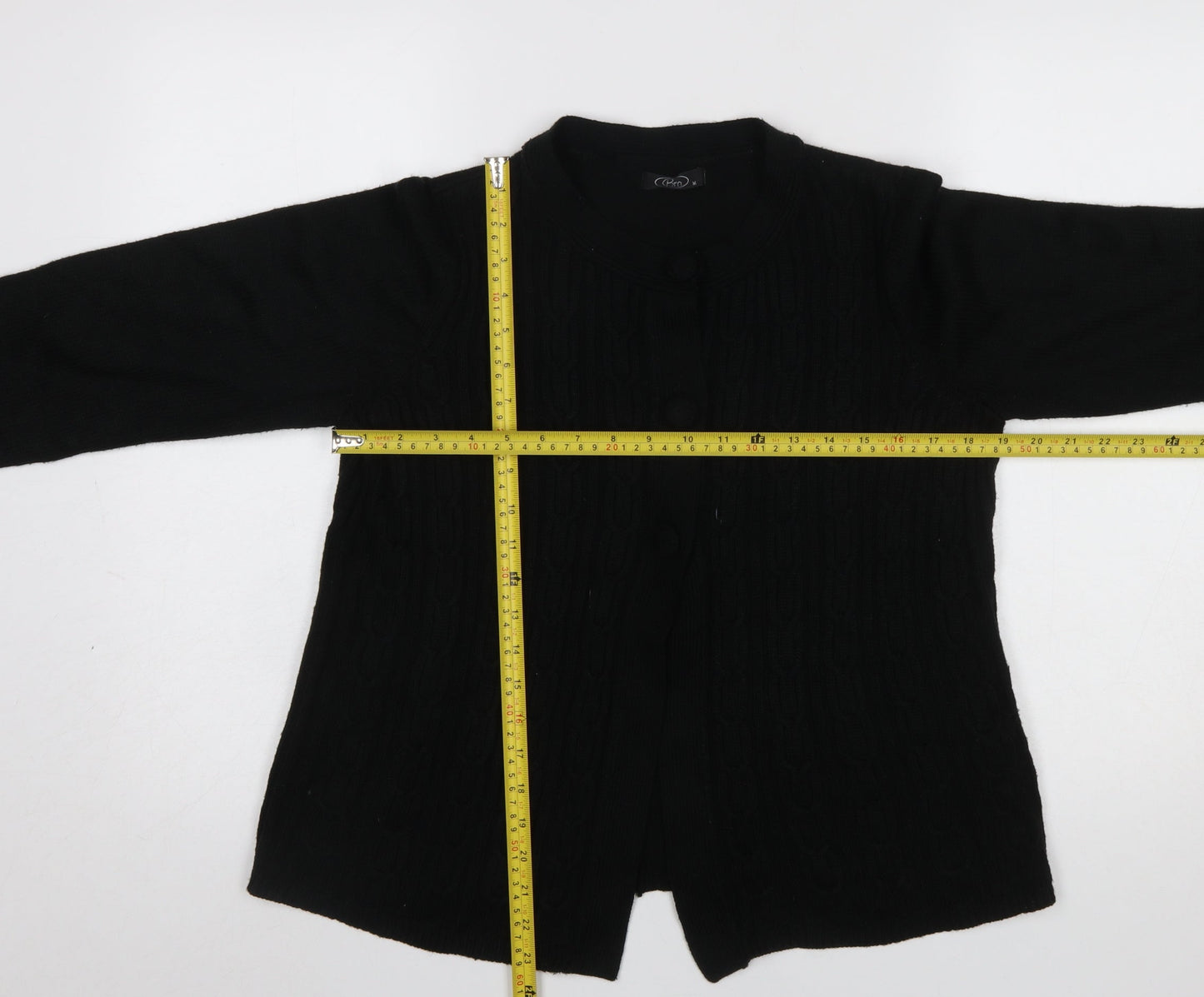 Bm Women's Black Cable-Knit Crew Neck Cardigan Size M