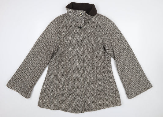 Simple Wish Women Brown Herringbone Wool Blend Mid-Length Coat Size 14