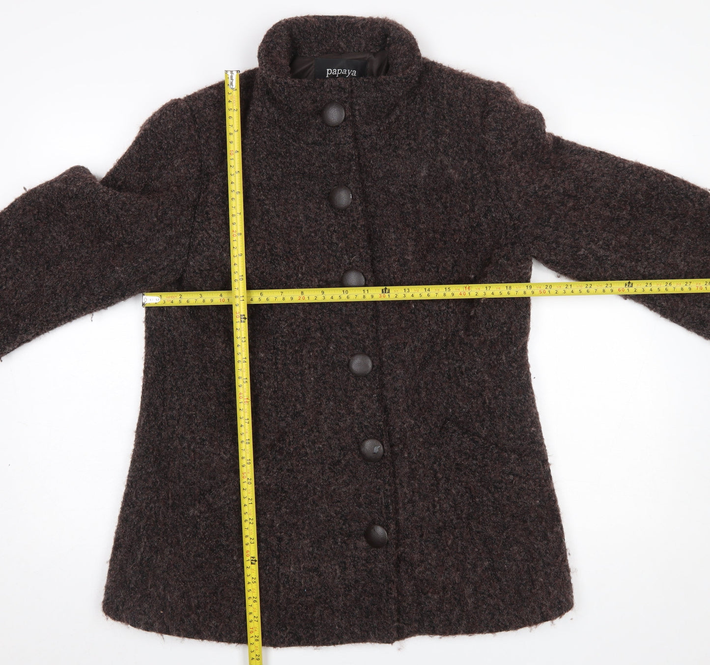 Papaya Women Brown Wool Blend Button Overcoat Size 14