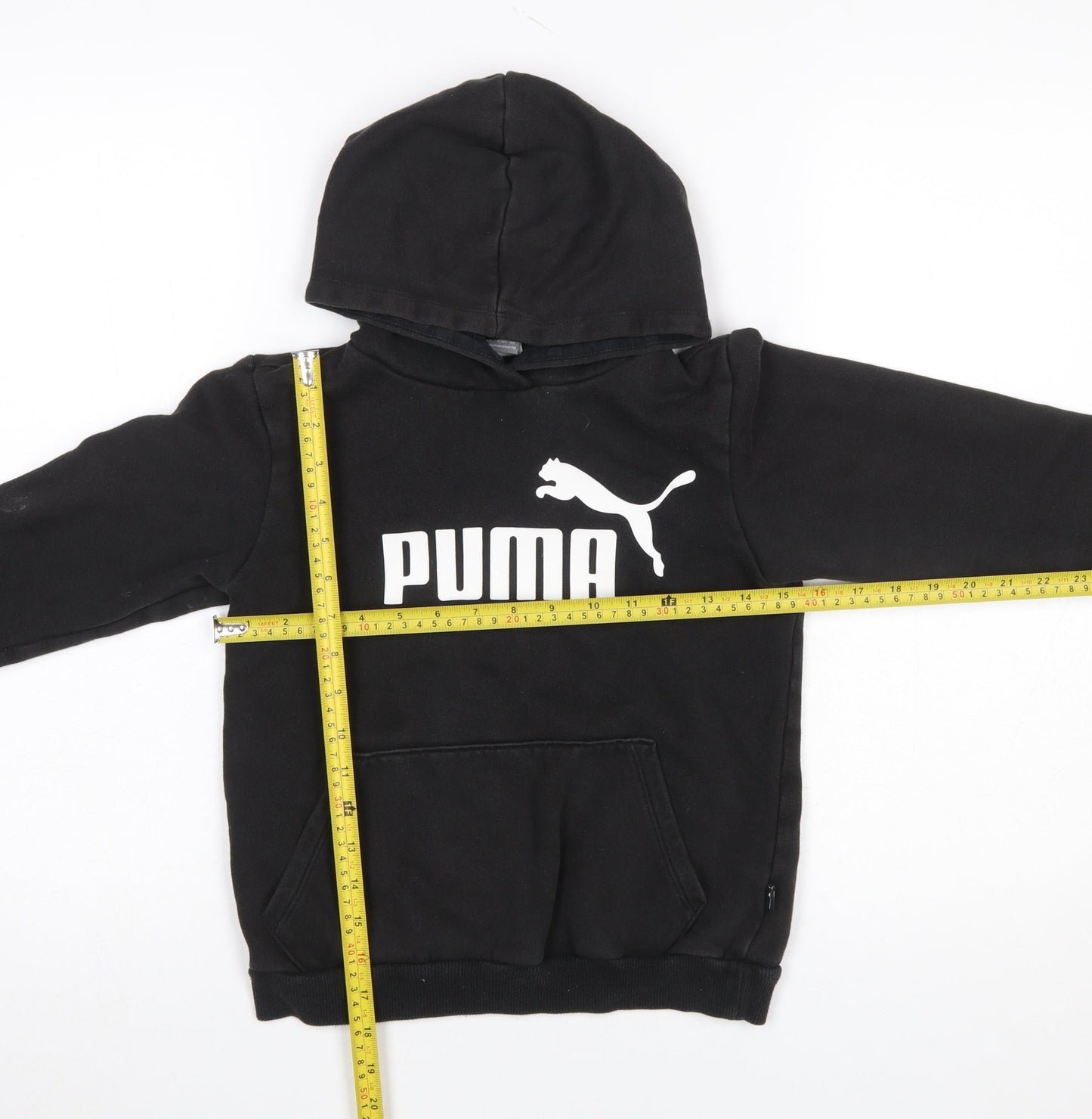 Puma Boys Black Pullover Hoodie 11-12 Years Logo Fleece Sweatshirt