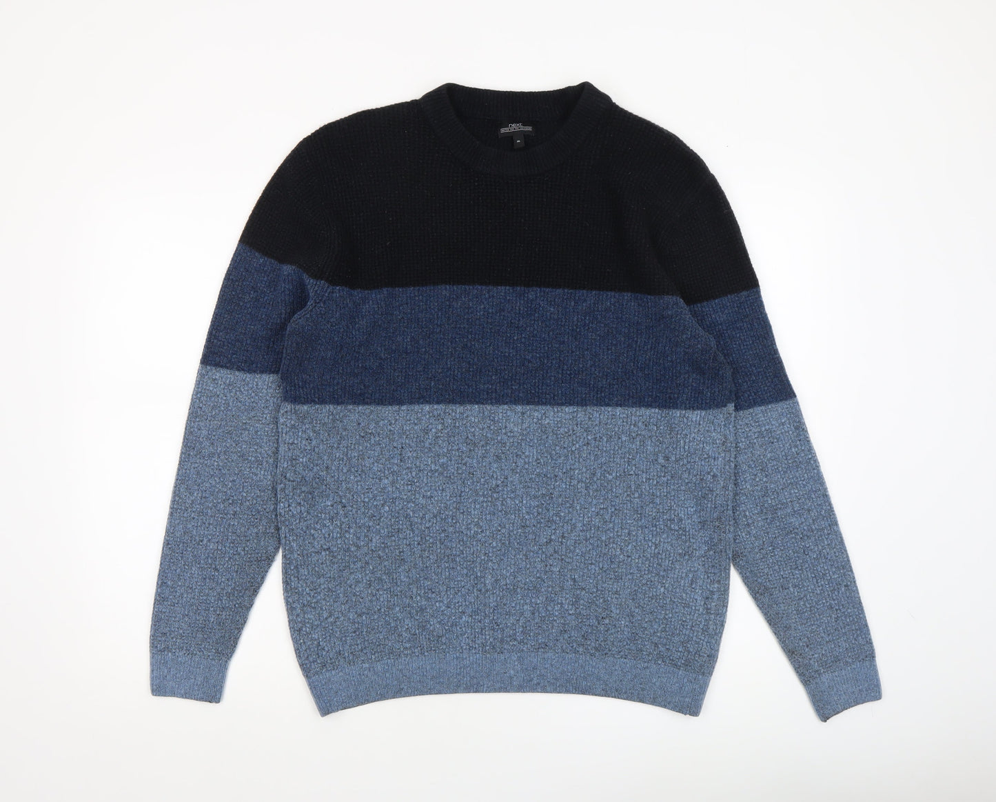 Next Men's Blue Colour Block Wool Blend Crew Neck Jumper XL
