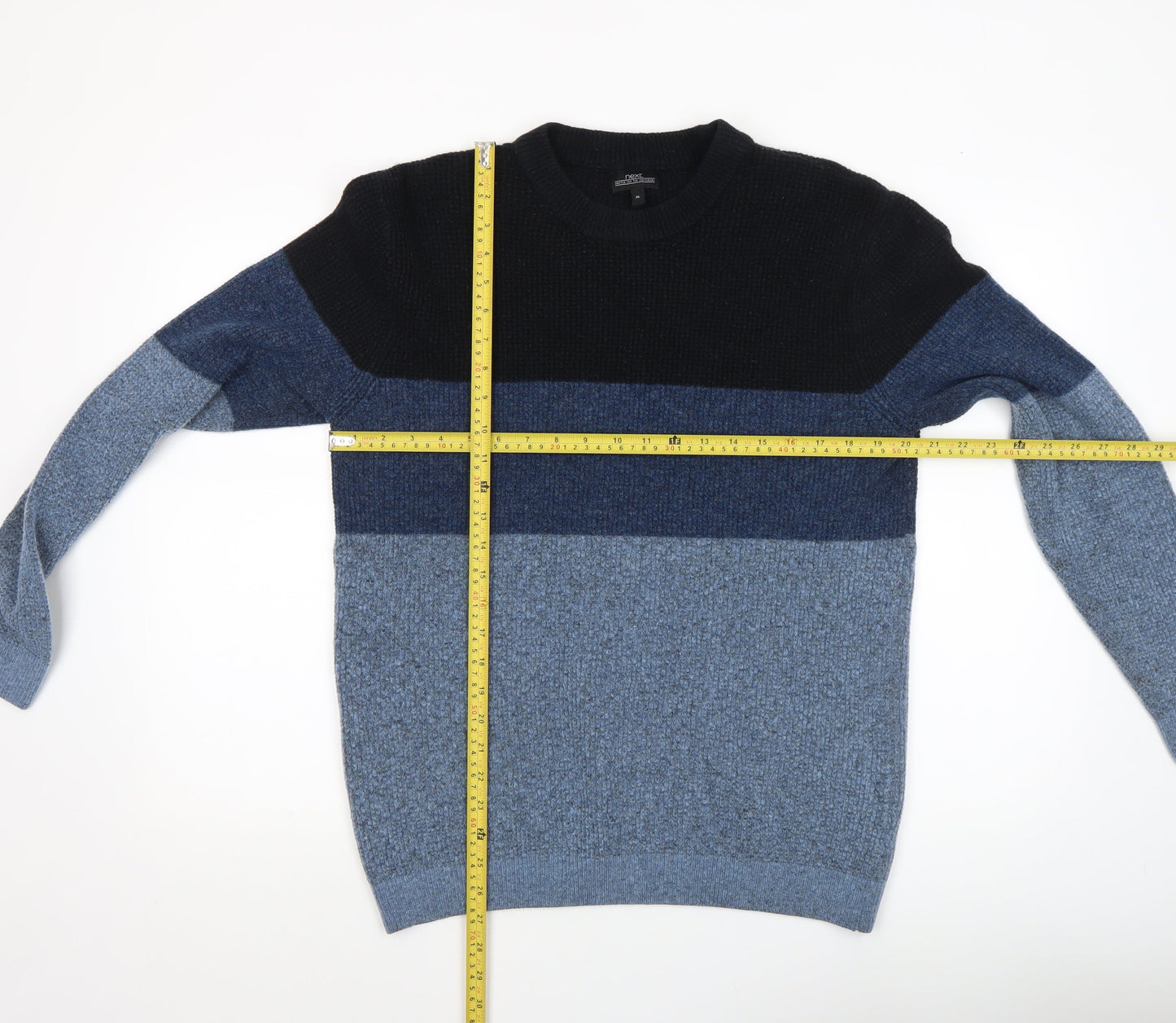 Next Men's Blue Colour Block Wool Blend Crew Neck Jumper XL
