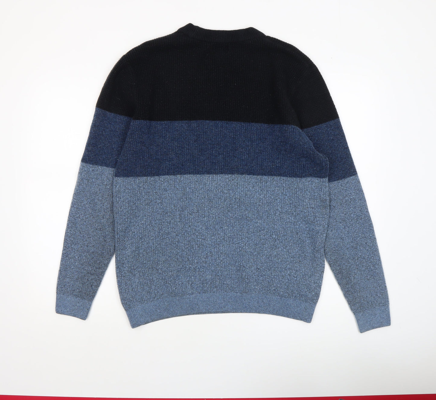 Next Men's Blue Colour Block Wool Blend Crew Neck Jumper XL