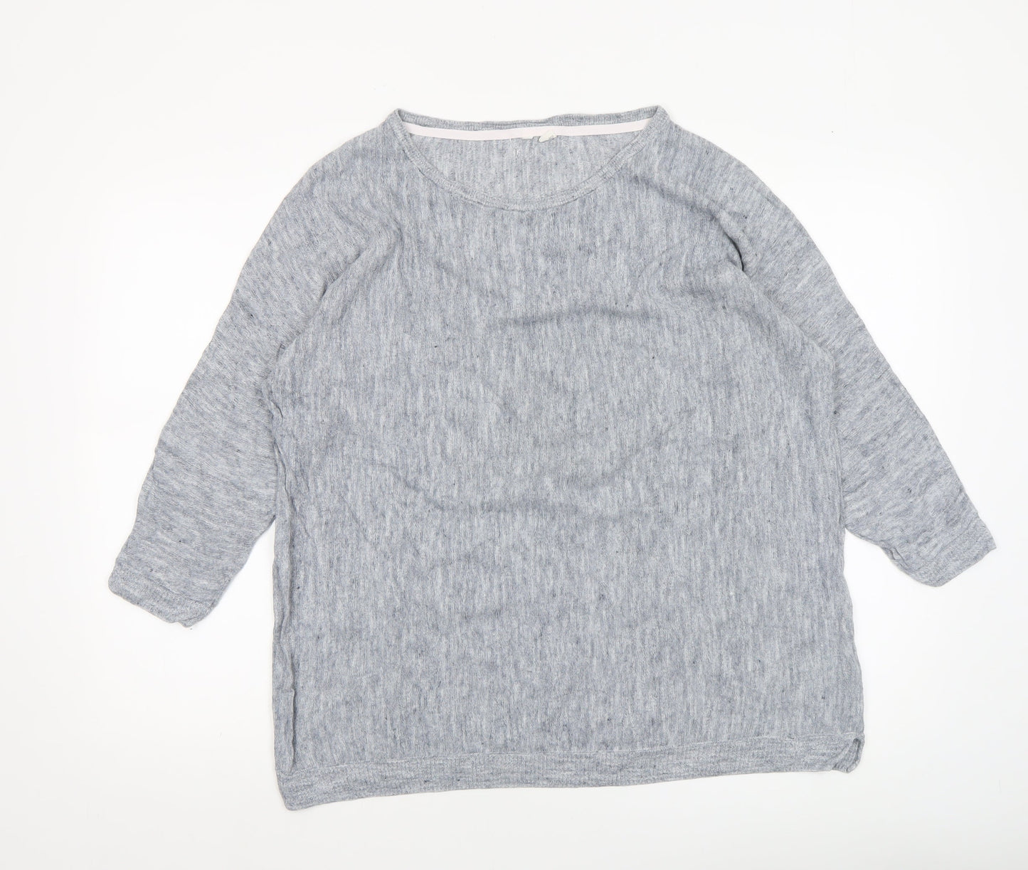 White Stuff Womens Grey Linen Cotton 3/4 Sleeve Pullover Jumper Size 14