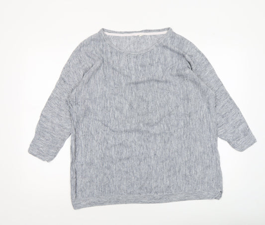 White Stuff Womens Grey Linen Cotton 3/4 Sleeve Pullover Jumper Size 14