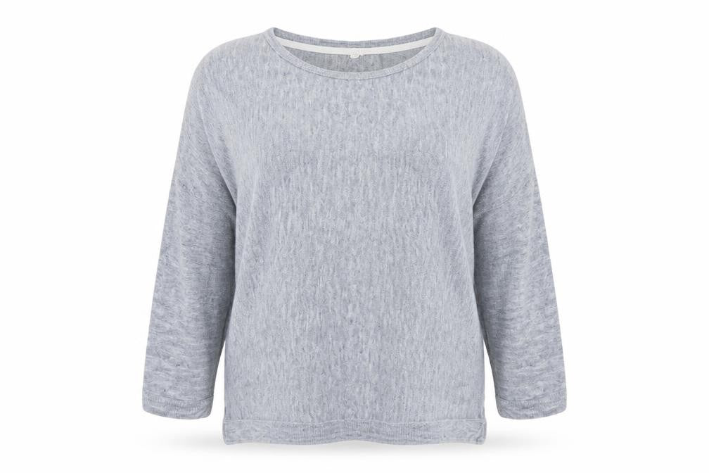 White Stuff Womens Grey Linen Cotton 3/4 Sleeve Pullover Jumper Size 14