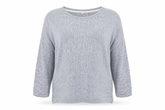 White Stuff Womens Grey Linen Cotton 3/4 Sleeve Pullover Jumper Size 14