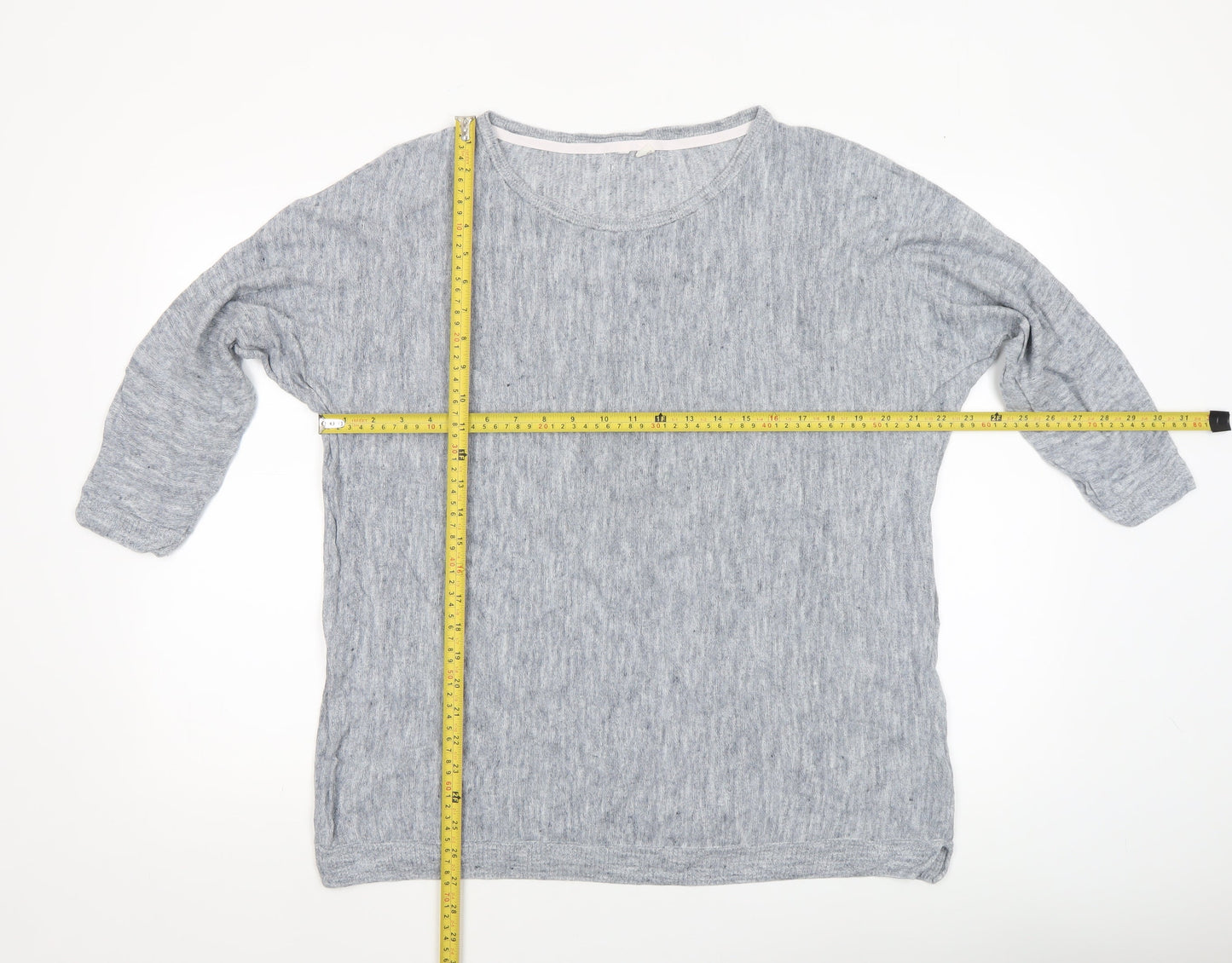 White Stuff Womens Grey Linen Cotton 3/4 Sleeve Pullover Jumper Size 14