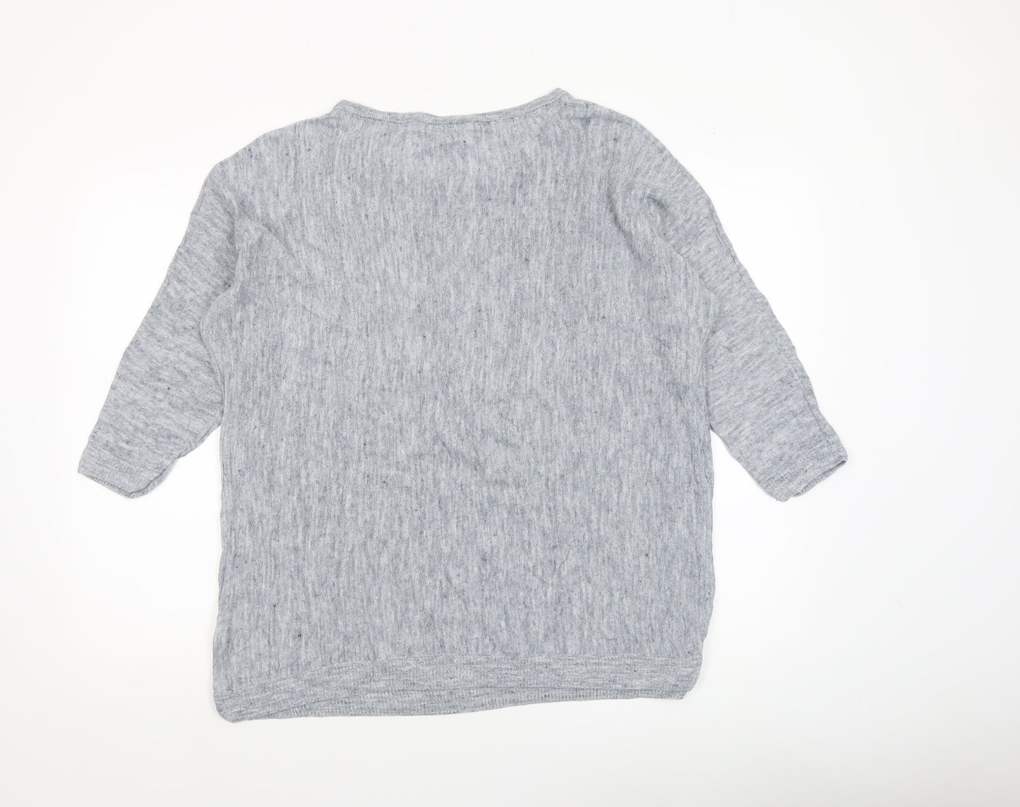 White Stuff Womens Grey Linen Cotton 3/4 Sleeve Pullover Jumper Size 14