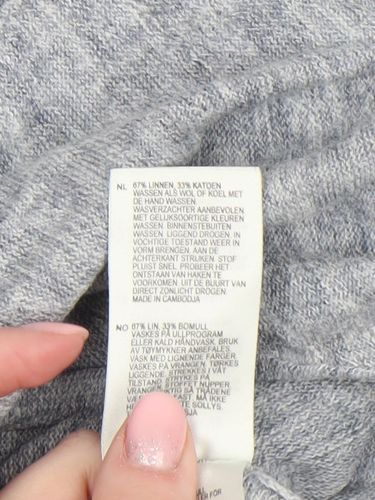 White Stuff Womens Grey Linen Cotton 3/4 Sleeve Pullover Jumper Size 14