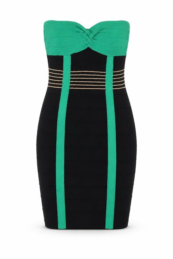 SuiteBlanco Women's Black & Green Strapless Bodycon Dress Size M