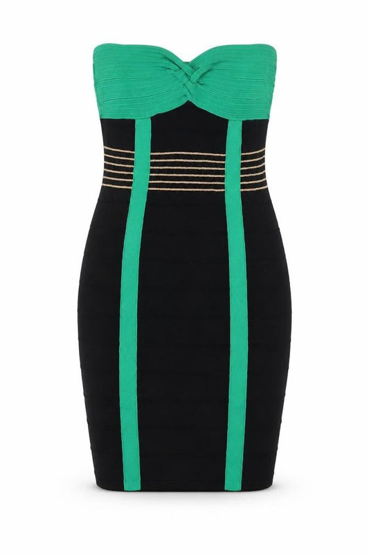 SuiteBlanco Women's Black & Green Strapless Bodycon Dress Size M