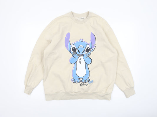 Disney Women Beige Stitch Sweatshirt Medium Pullover Graphic Print