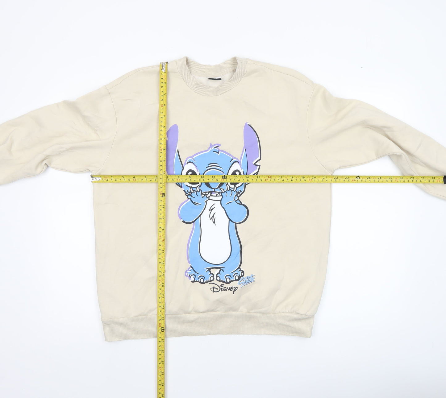 Disney Women Beige Stitch Sweatshirt Medium Pullover Graphic Print