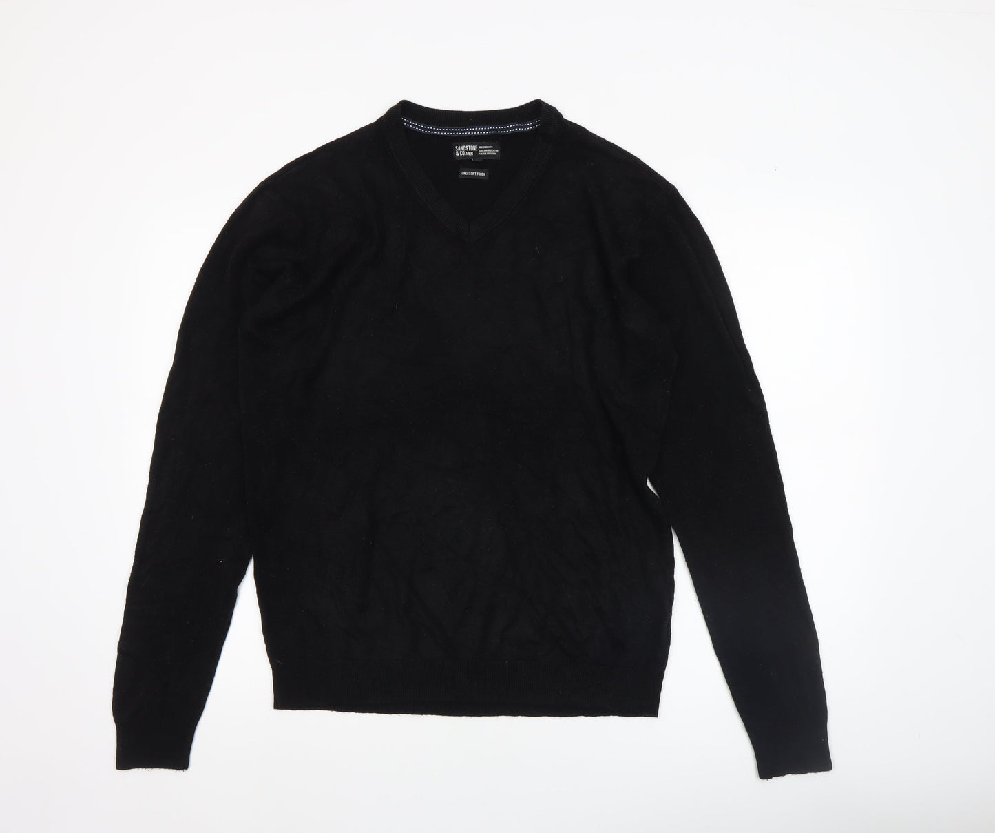 Sandstone & Co. Men Black V-Neck Acrylic Jumper Size L