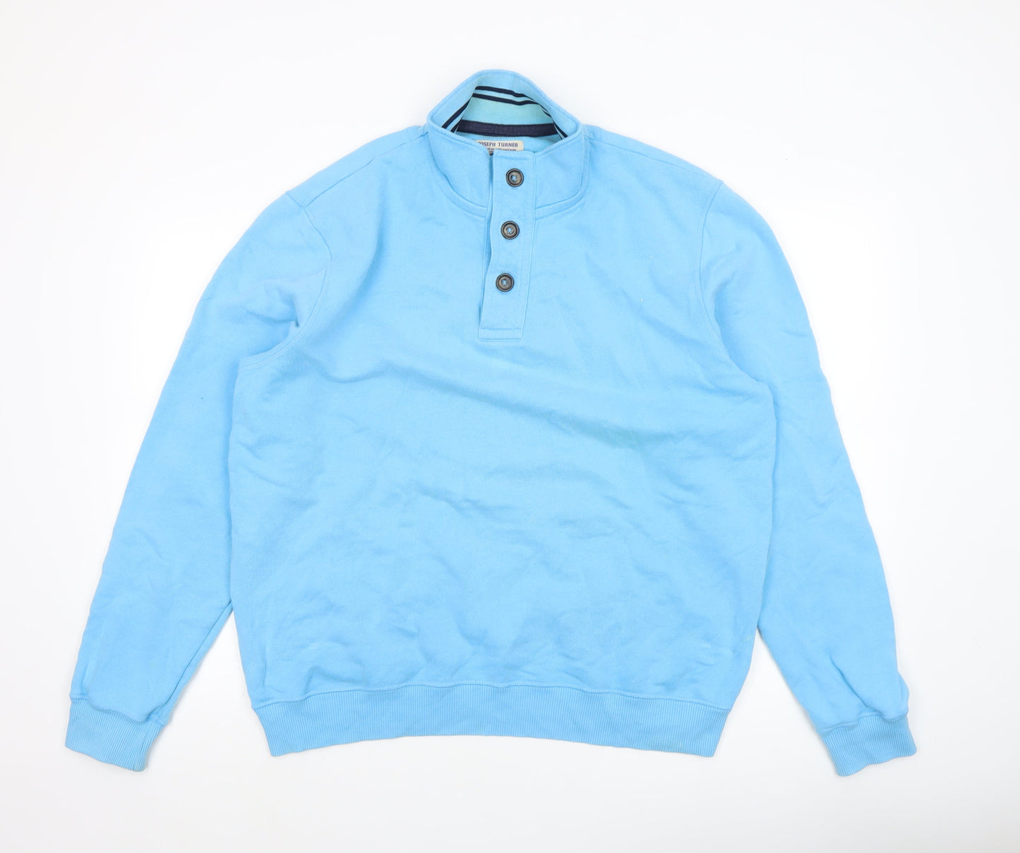 Joseph Turner Men’s Blue Henley Mock Neck Cotton Sweatshirt L