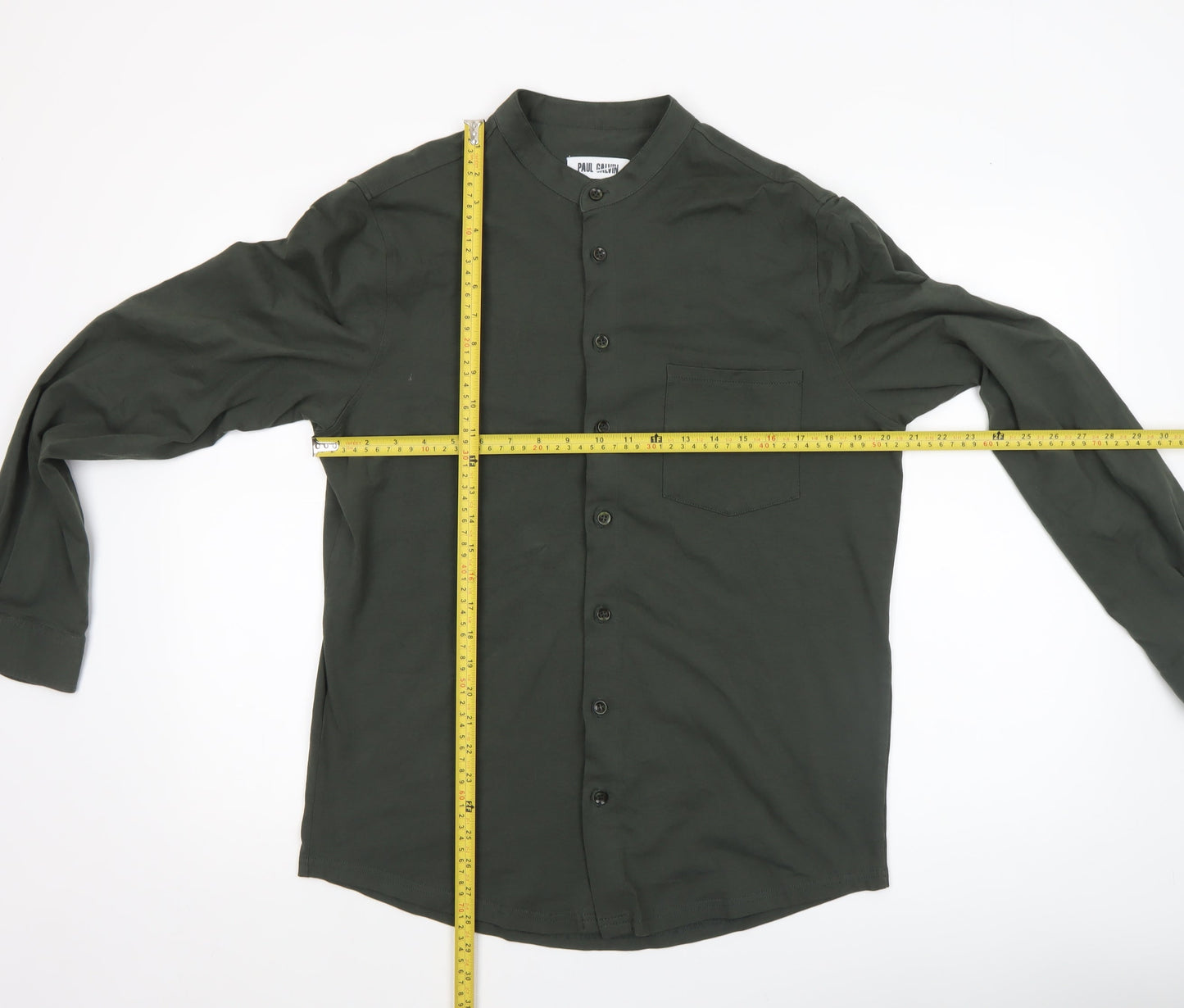 Paul Calvin Men’s Green Band Collar Long Sleeve Button-Up Shirt Size L