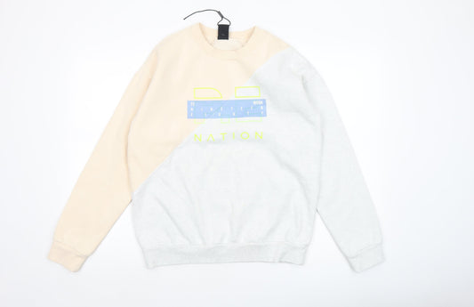 P.E Nation Women's Beige & Grey Colourblock Crew Neck Pullover Sweatshirt XS