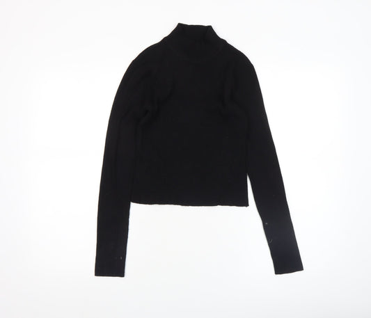 Pull & Bear Women's Black Mock Neck Slim Fit Jumper Size 12