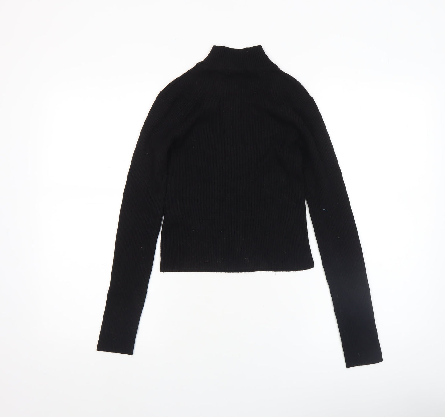 Pull & Bear Women's Black Mock Neck Slim Fit Jumper Size 12