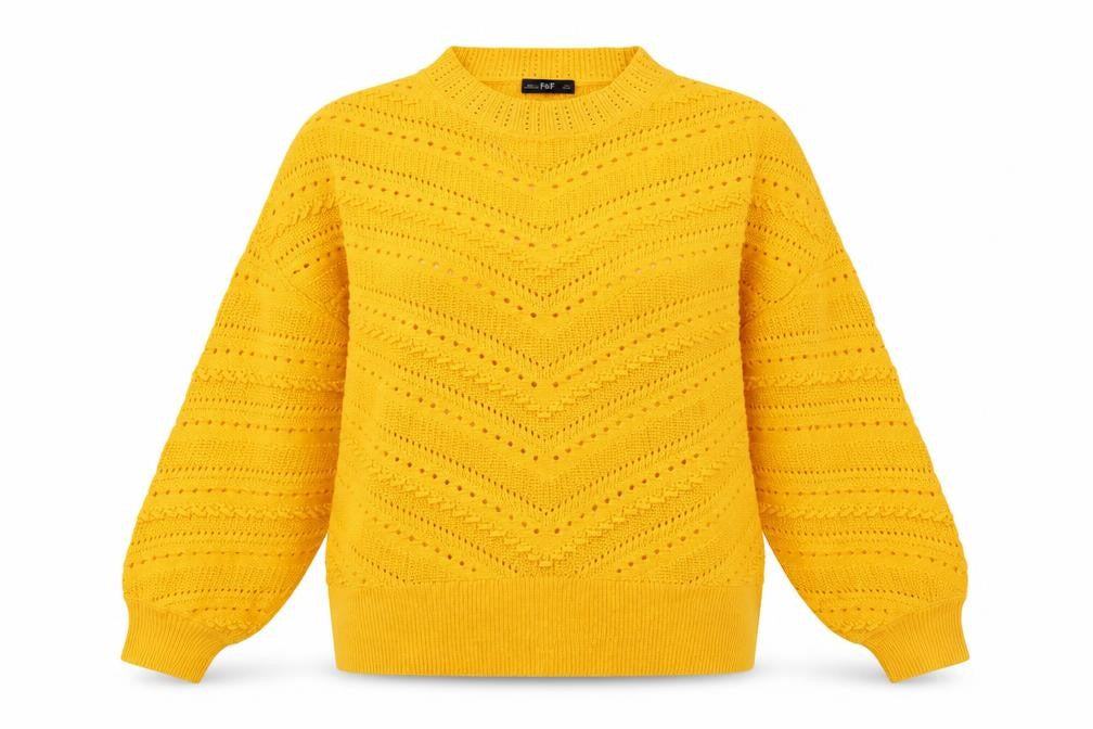F&F Women’s Yellow Open Knit Cotton Acrylic Jumper XL