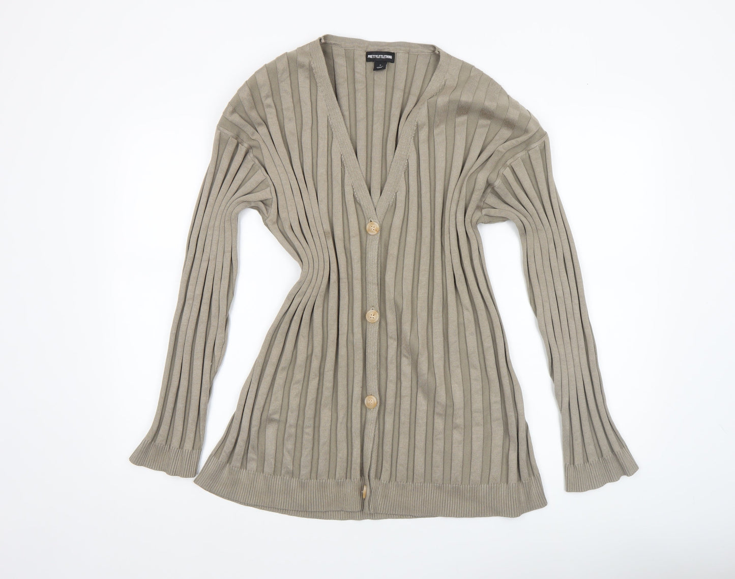 PrettyLittleThing Women’s Beige Ribbed Cardigan M Long Sleeve Knit