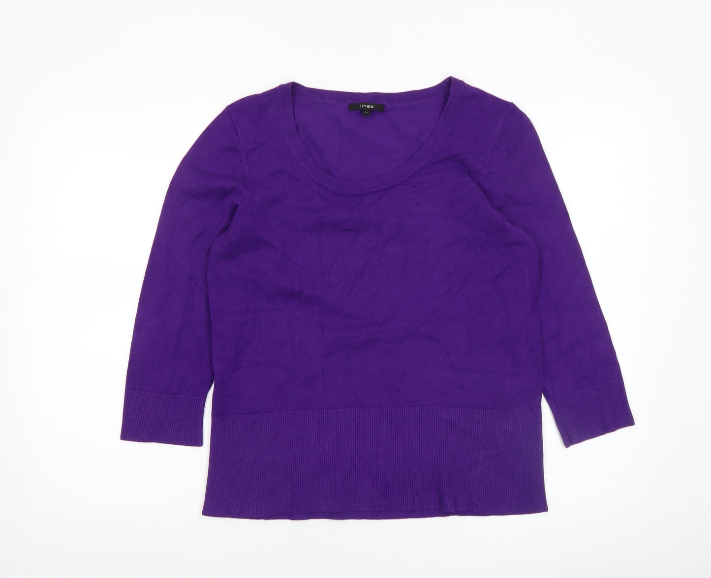 Linea Women’s Purple Scoop Neck 3/4 Sleeve Knit Jumper L